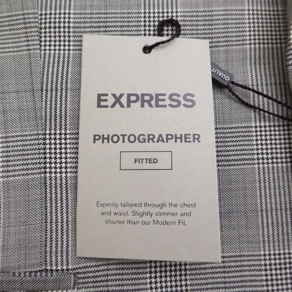 Express Mens Suit Jacket Gray Glen Plaid Wool Blend Photographer Fitted 42L